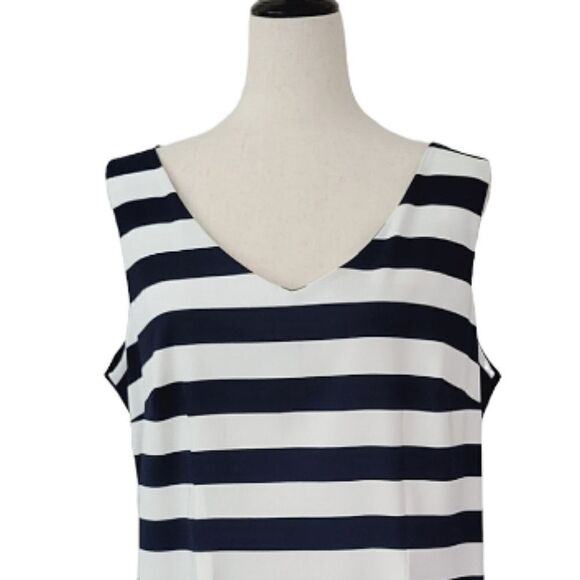 Alyx Limited Navy Blue Striped V-neck Sleeveless Stretch Sheath Dress Size 18 - Picture 5 of 8